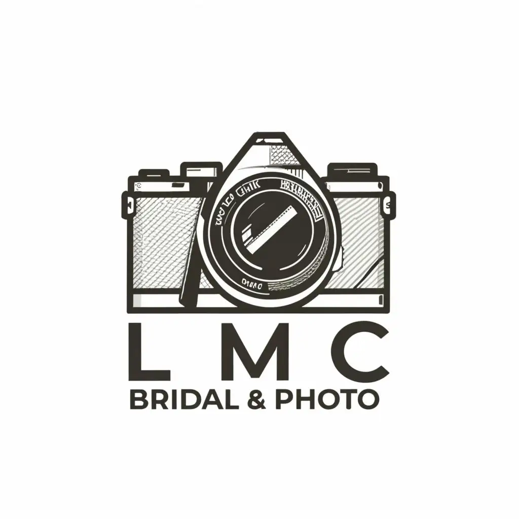 logo, Camera, with the text "LMC Bridal&Photo", typography, be used in Entertainment industry