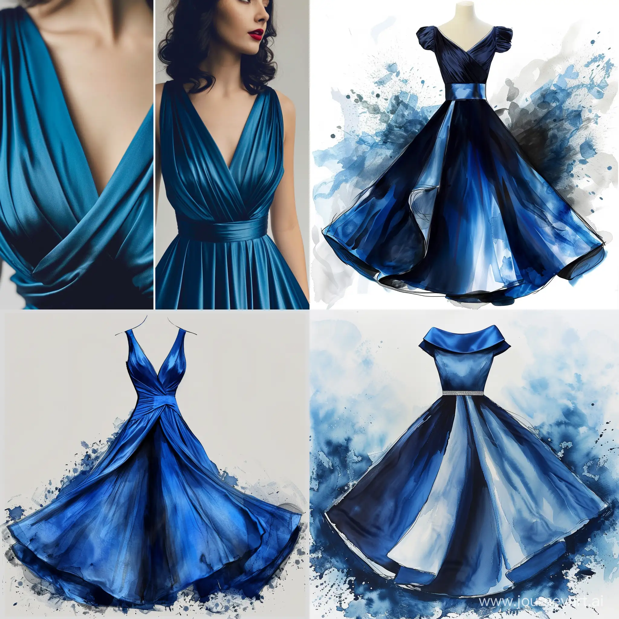 fashion design ,  dress, ocean blue, satin fabric
