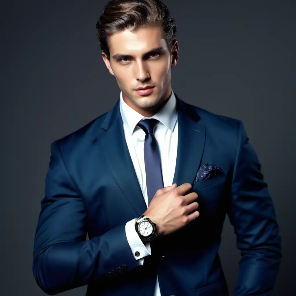 Elegant Business Attire Handsome Male Model Wearing a Stylish Watch