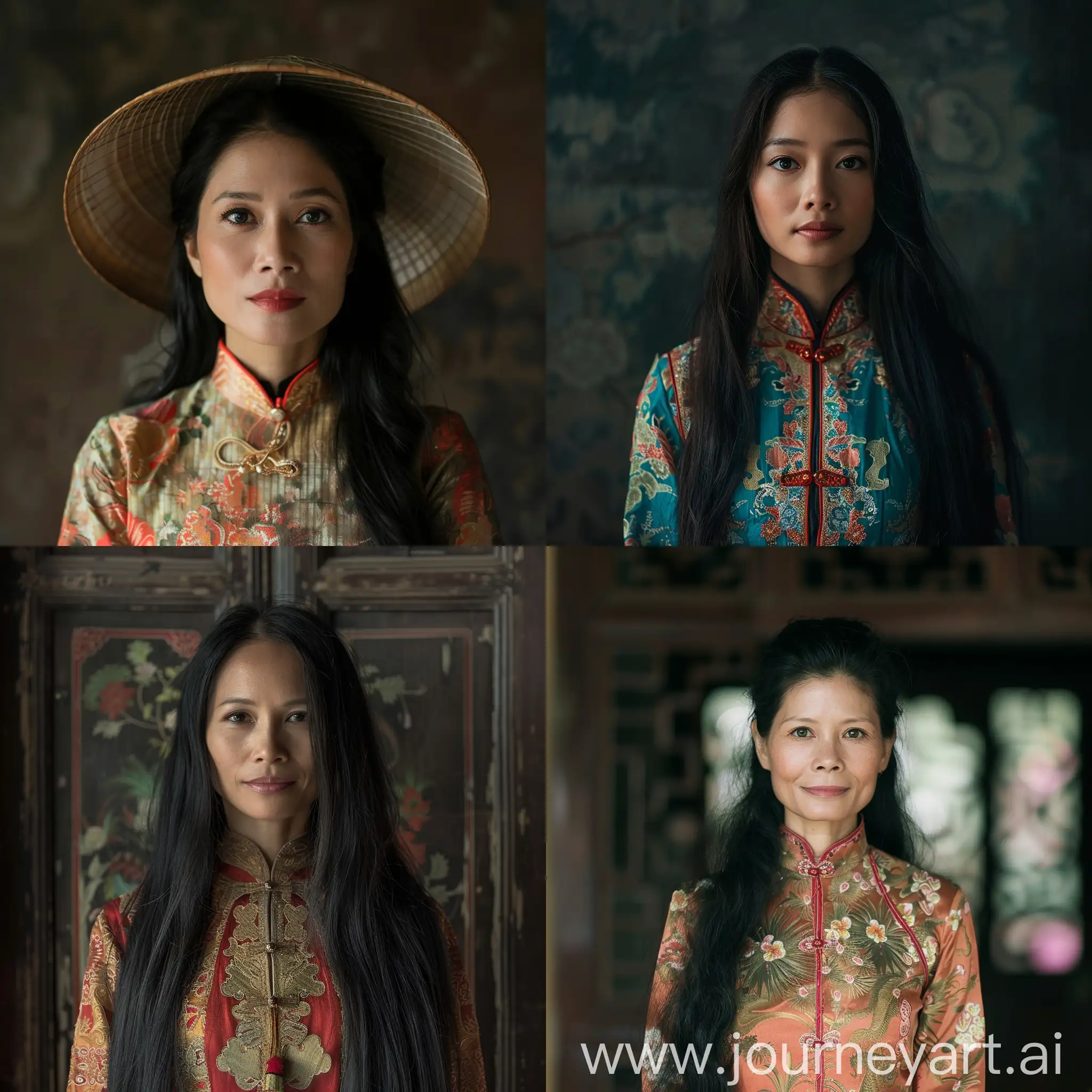 /image portrait of a vietnamese
 woman in traditional clothes , long black hair