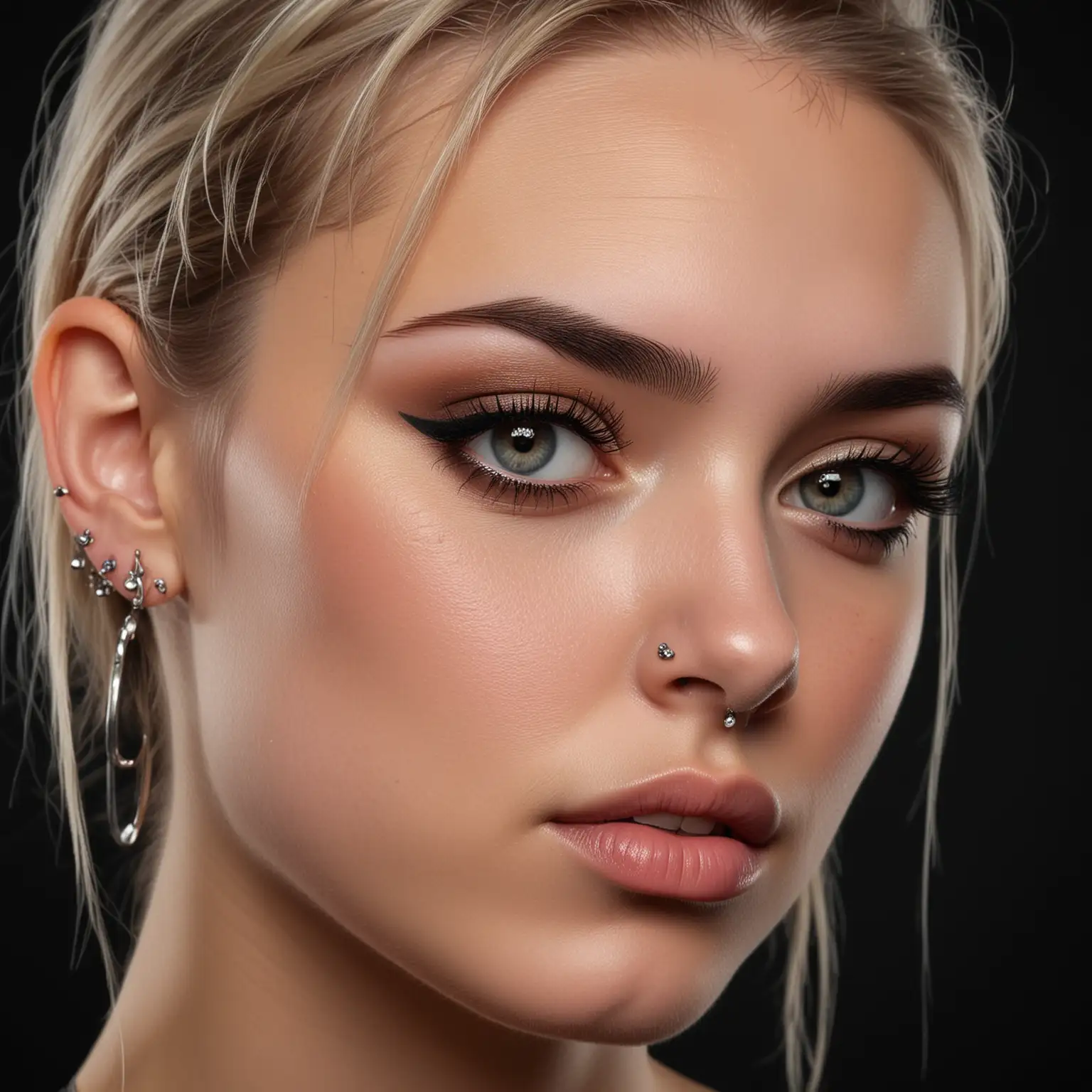 Stylized Portrait of a Beautiful Girl with Piercings on Ear and Eyebrow