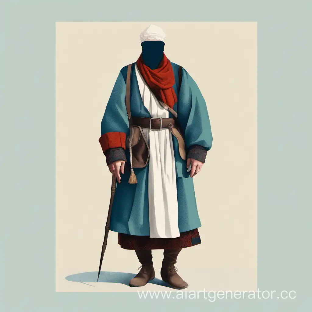 Caucasian-Highlander-in-Pastel-National-Costume-Minimalist-Art