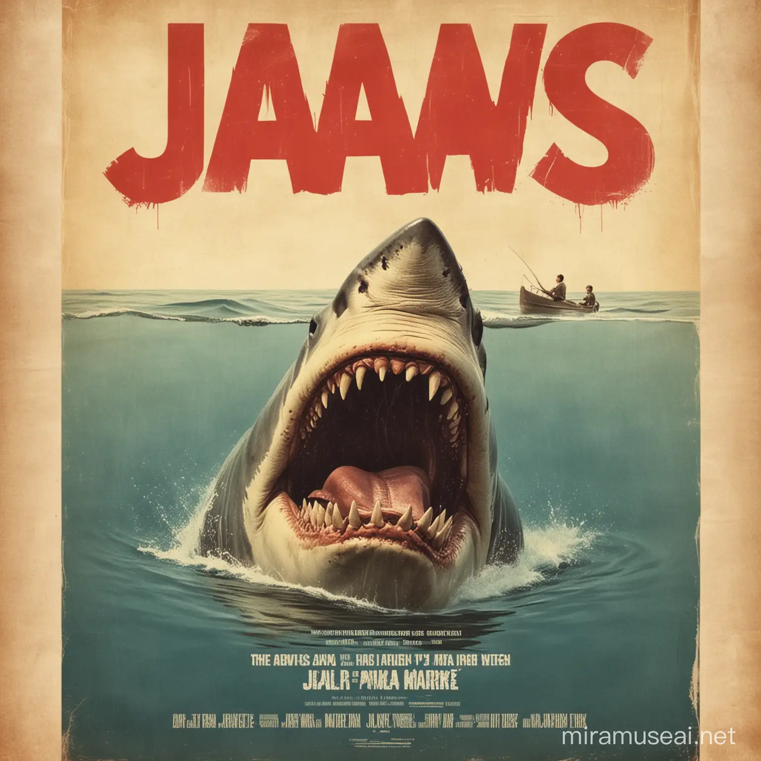 make old jaws movie poster with vintage look without text
