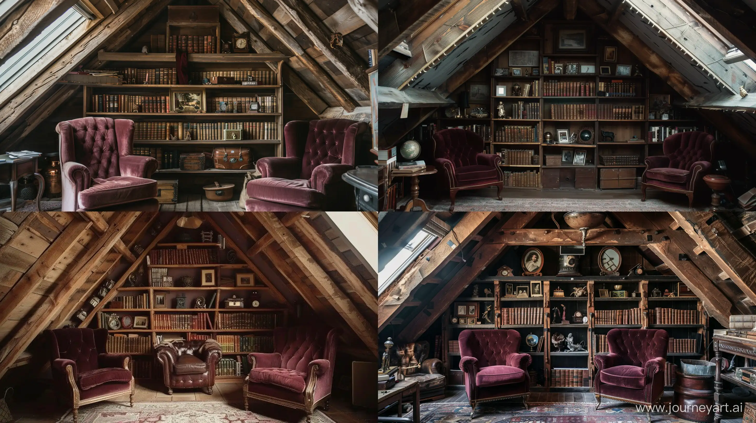 VintageInspired-Attic-Reading-Nook-with-Plush-Burgundy-Armchairs