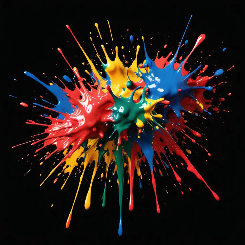 Vibrant Multicolored Paint Splatter Art on Elegant Black Canvas