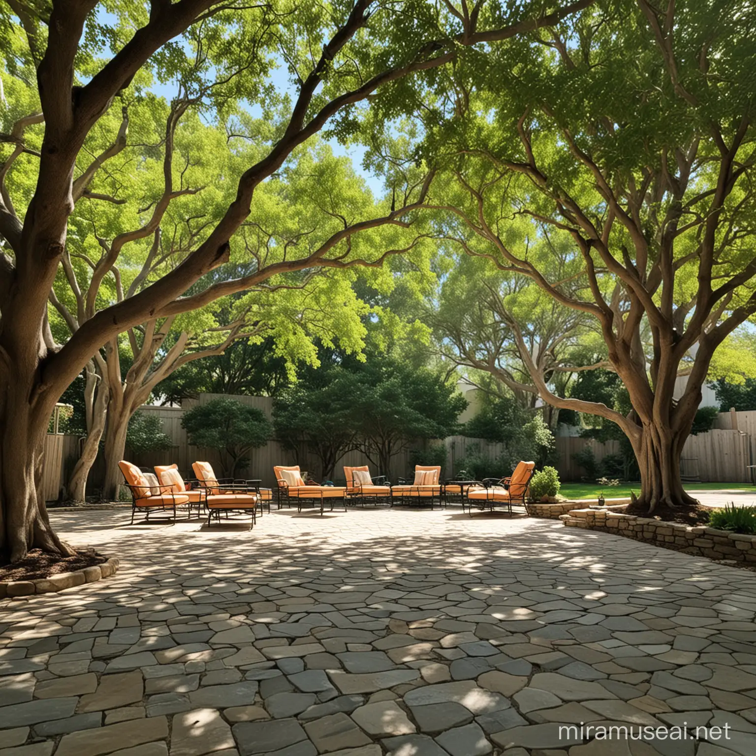 patio under large trees