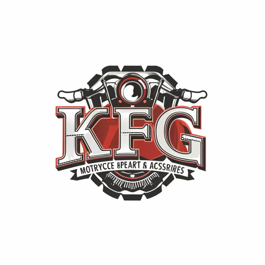 a logo design,with the text "KFG MOTORCYCLE PARTS AND ACCESSORIES", main symbol:Motorcycle,Moderate,clear background