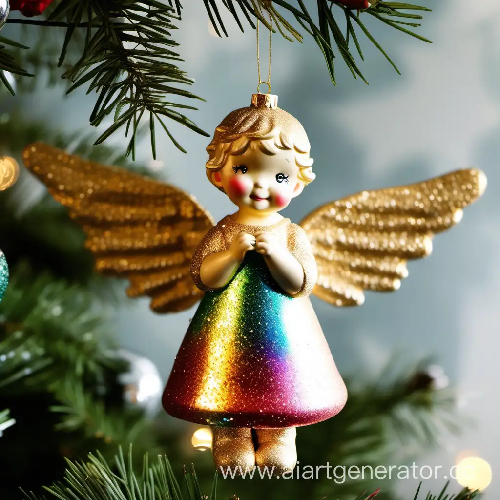 Golden-Sparkling-Angel-Christmas-Tree-Ornament-with-RainbowColored-Mica-Wings