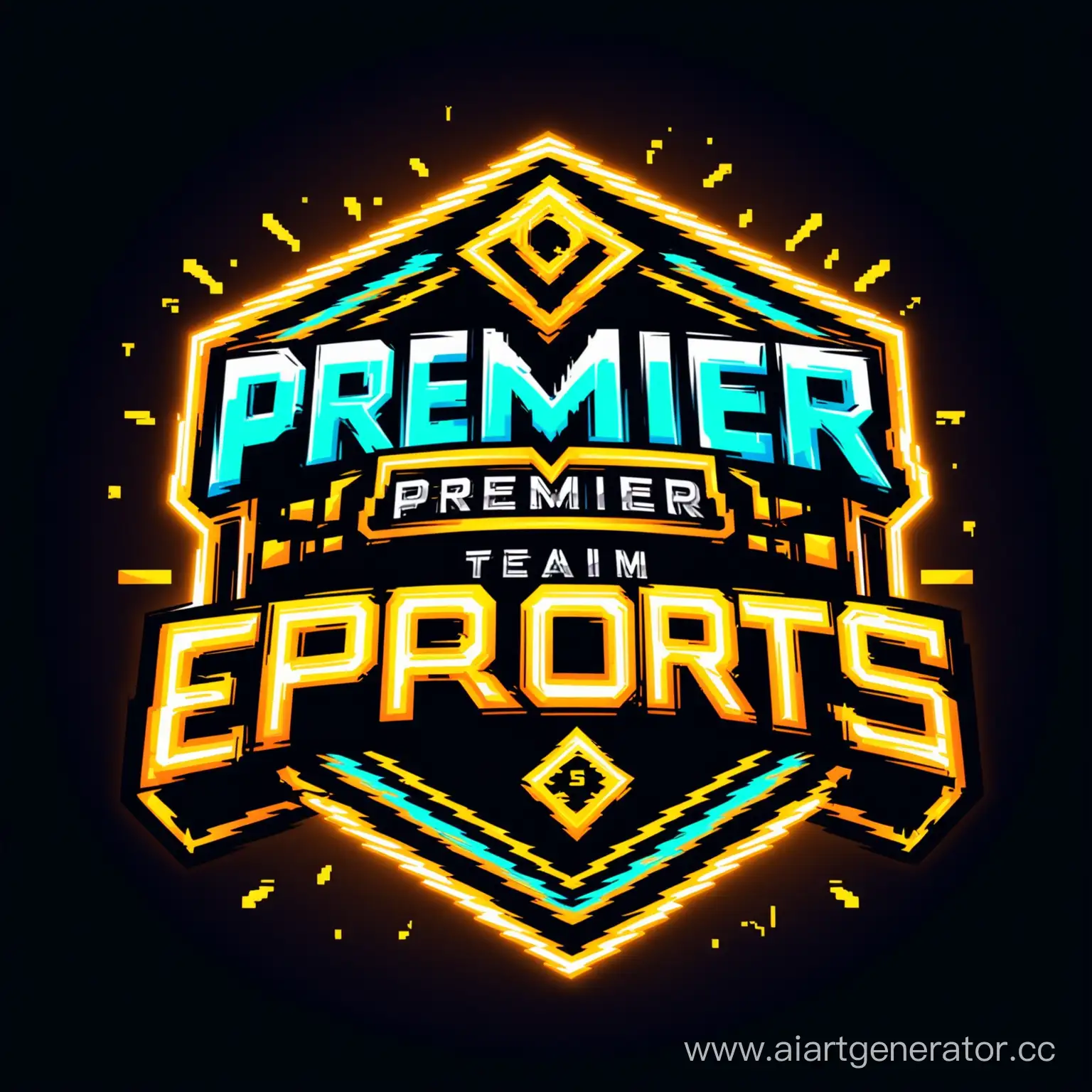 Логотип киберспортивной команды, в ярком неоне, киберспортивный стиль, эмблема команды, анимационный стиль, чтобы был виден текст, название команды: "PREMIER", 4k