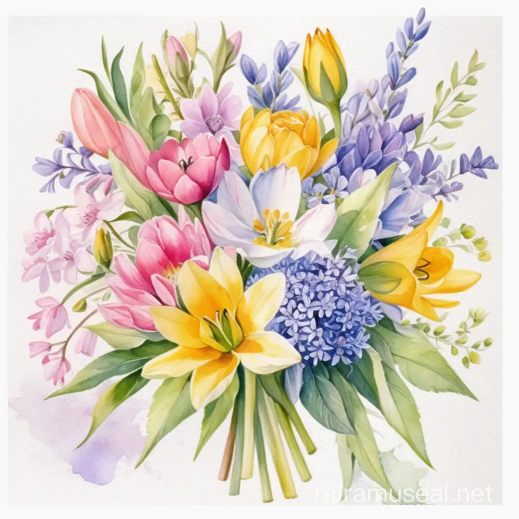 Vibrant Spring Bouquet in Watercolor Style