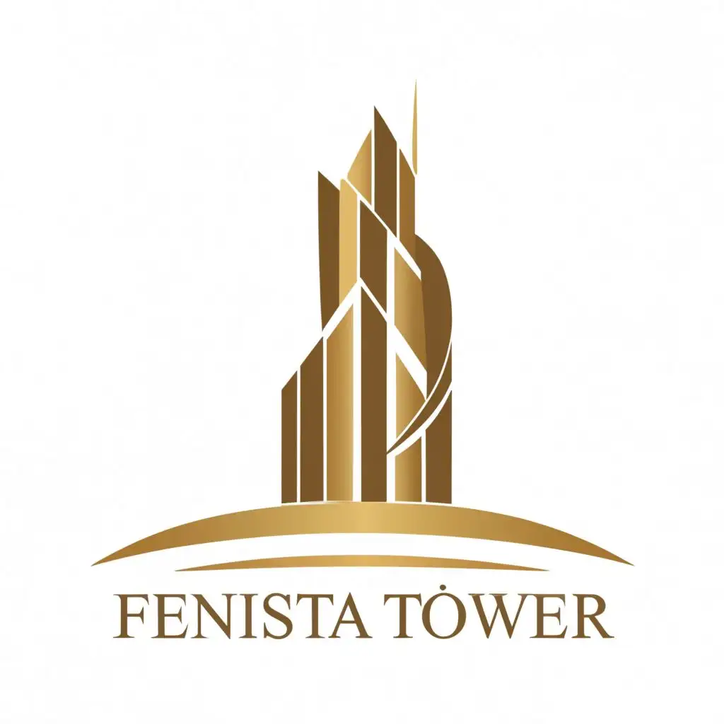 logo, skyscraper kuwait golden, with the text "Fenista tower", typography