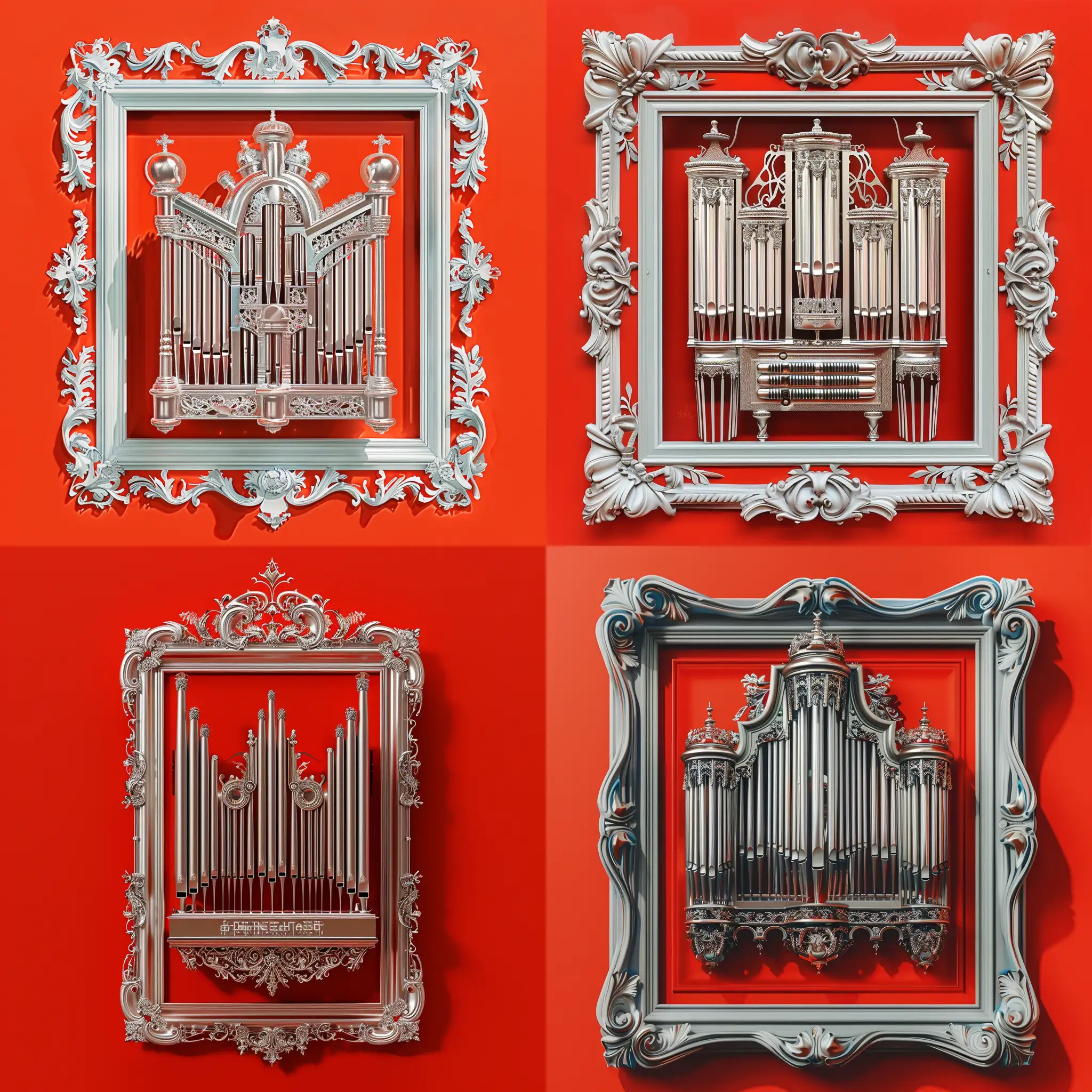 Silver-Slavic-Organ-on-Bright-Red-Background-with-Delicate-Frame