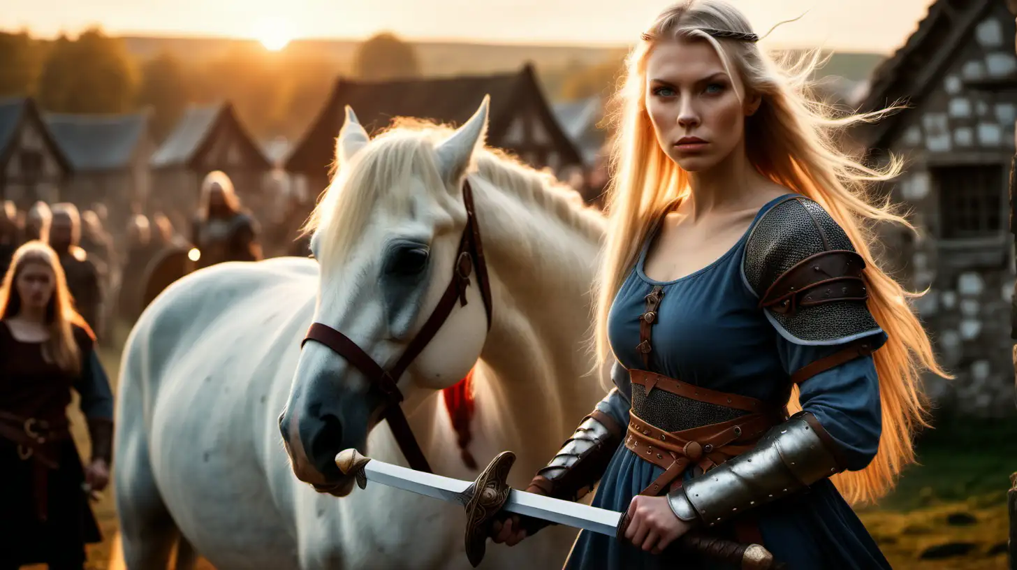 Majestic Viking Warrior Woman in Epic Battle Scene