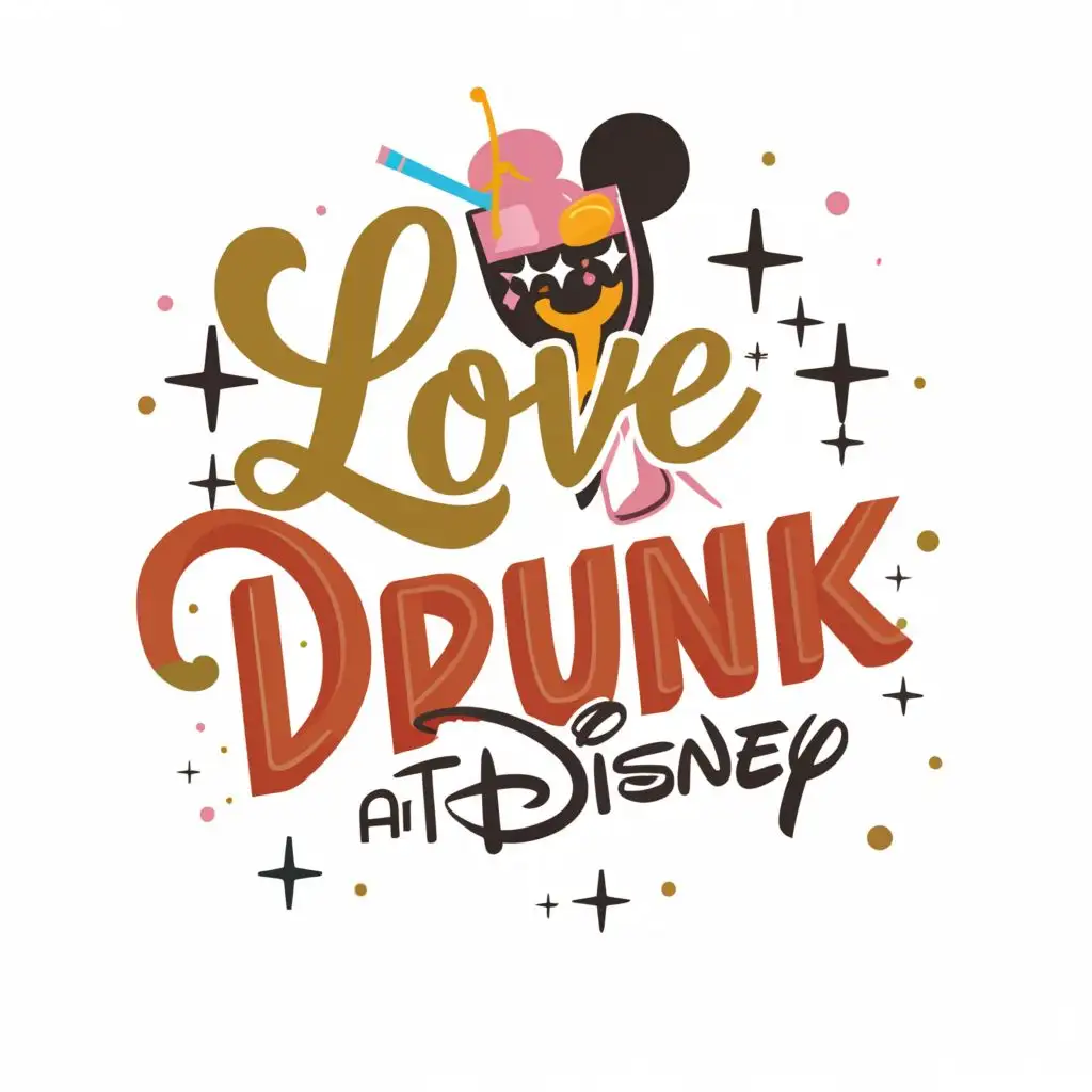 LOGO-Design-For-Love-Drunk-at-Disney-Elegant-Cocktail-Glass-on-Clear-Background