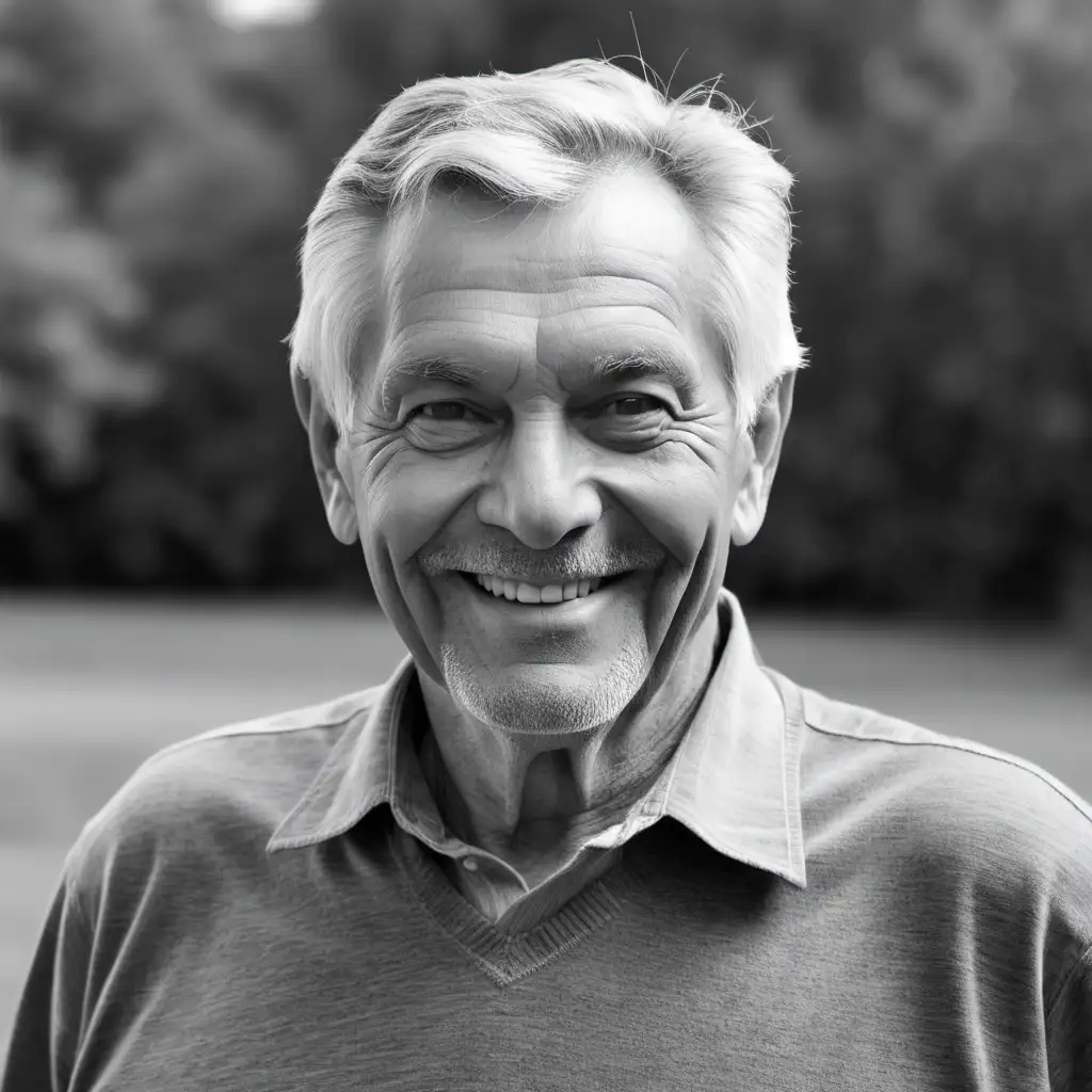 Smiling Senior Man Portrait Greying Hair in Outdoor Setting