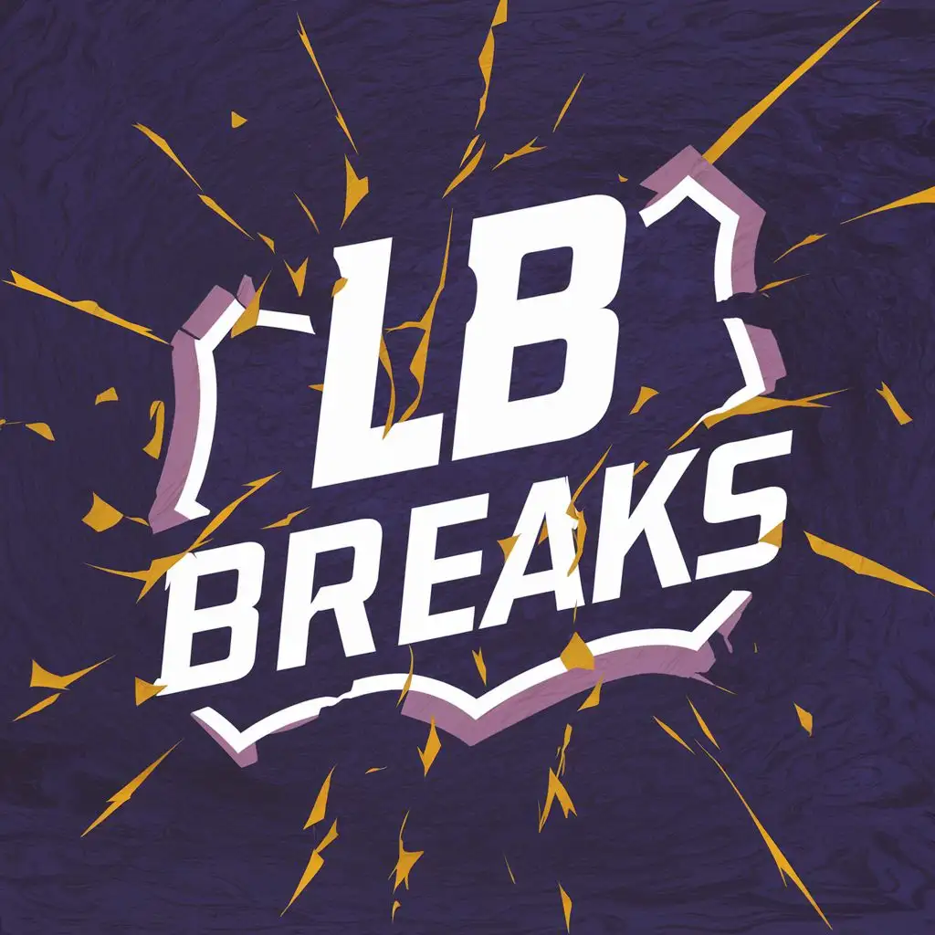 LOGO-Design-For-LB-Breaks-Typographythemed-Broken-Card-in-Purple-and-Yellow