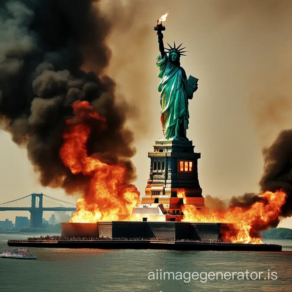 Fiery-Statue-of-Liberty-Engulfed-in-Flames