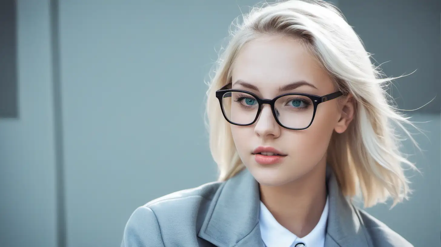 Stylish Young Woman in Gray Jacket and Glasses
