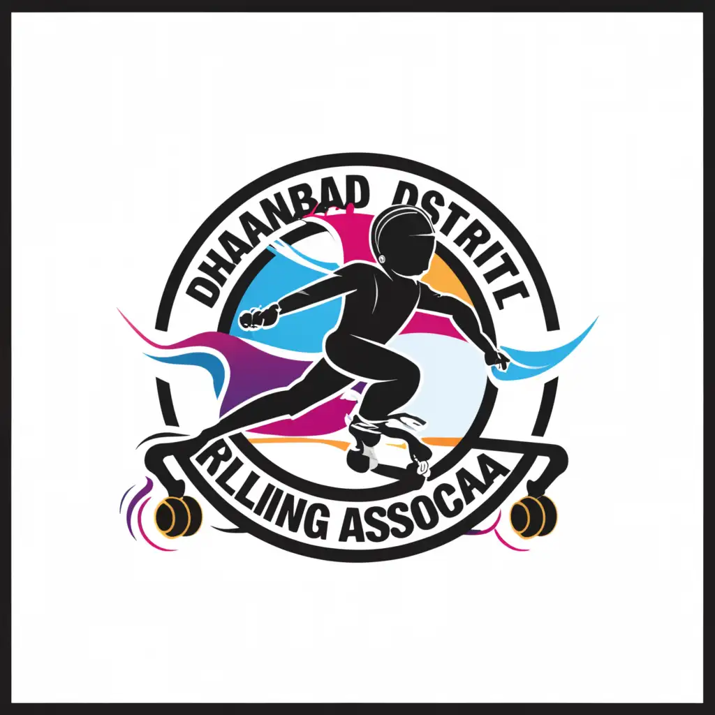 a logo design,with the text "Dhanbad District Roller Skating Association", main symbol:Skating,Moderate,be used in Sports Fitness industry,clear background