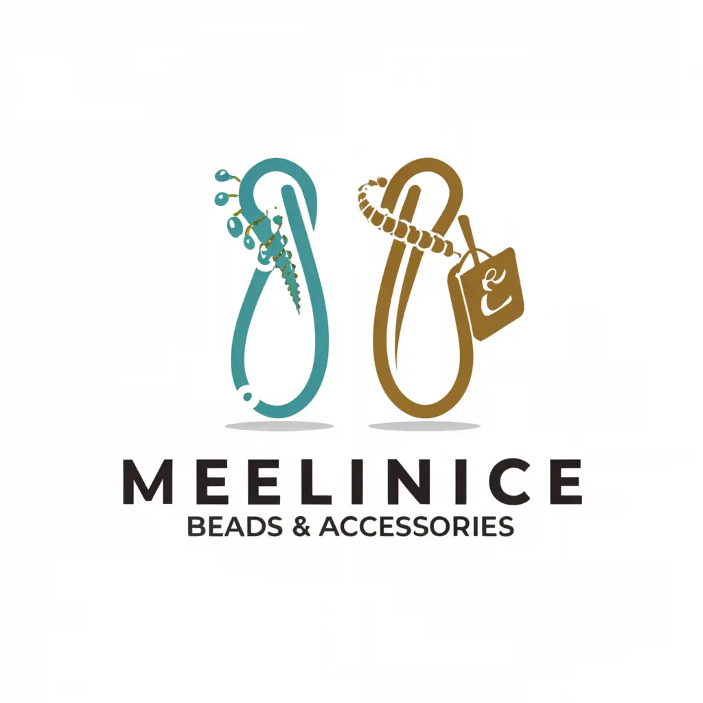 a logo design,with the text "MELINICE BEADS & ACCESSORIES", main symbol:Two Beaded bags that overlap to form an M as it spells Melinice with a 'c' forming a beaded bracelet and a the 'e' a fascinator..,complex,be used in Retail industry,clear background