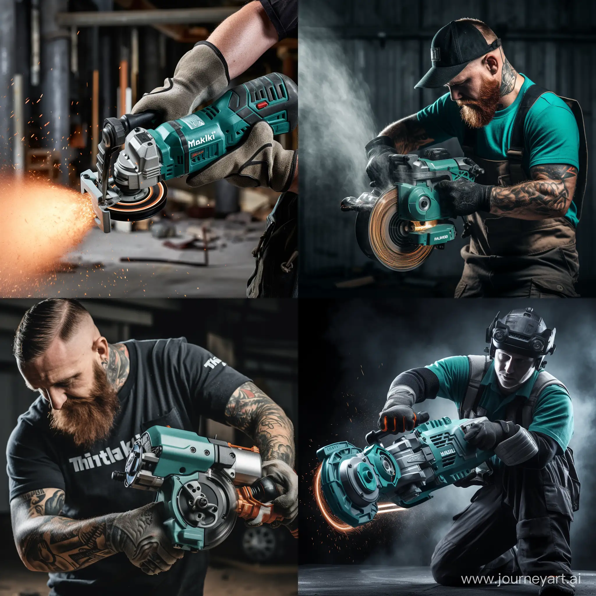 orc with 6 hands and angle grinders cordless makita xgt