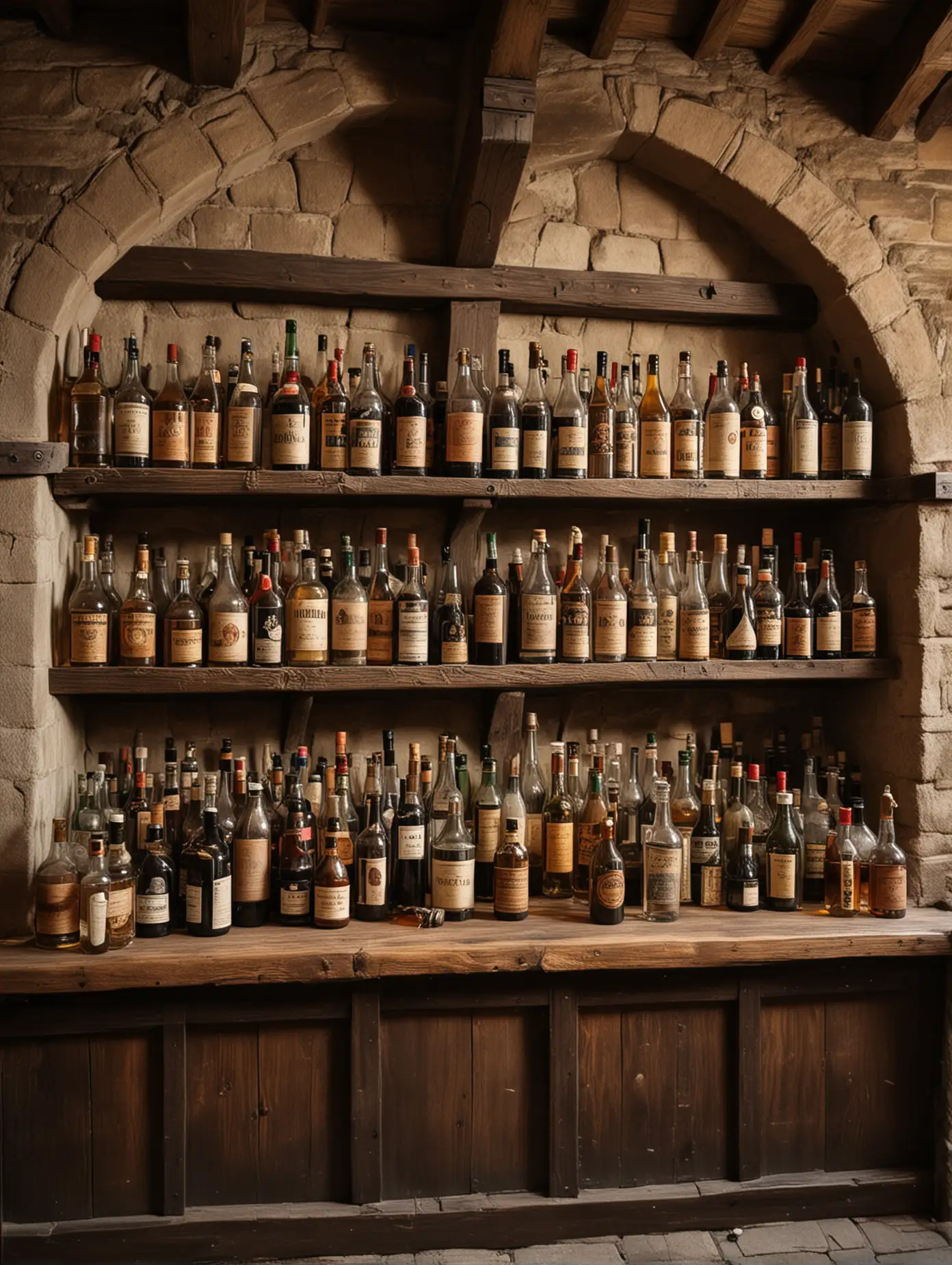 Medieval Bar with Bottles of Liquor