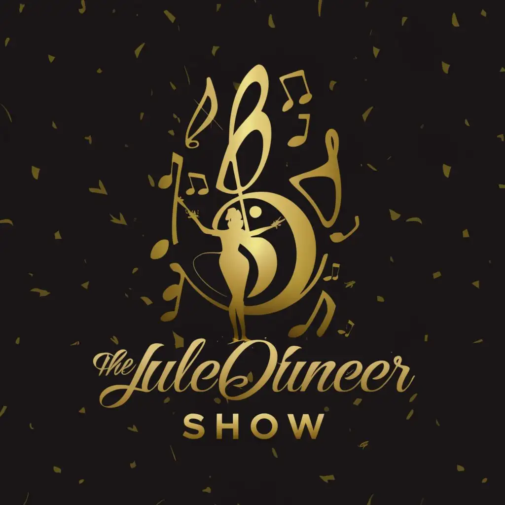 a logo design, with the text "The" "JULEDINNER" "SHOW", main symbol: Christmas notes, gold, singer, dancer, Moderate, be used in Events industry, clear background