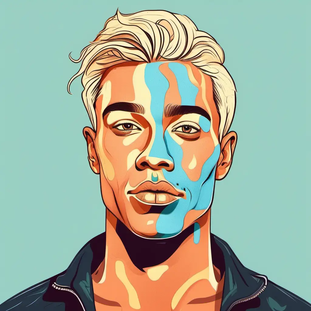 Vibrant Illustration Realistic Vitiligo Portrait of a Blond Man with Solid Strokes