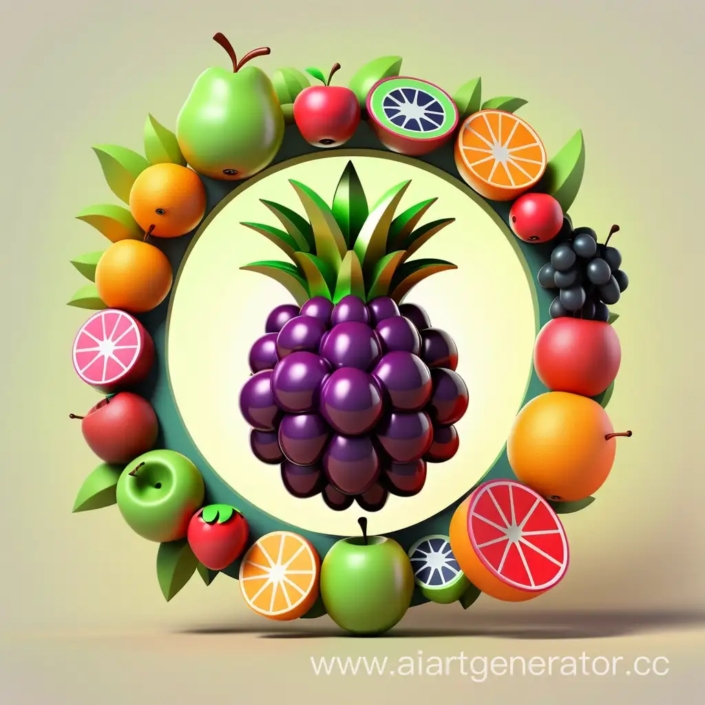 simple logo of 3D shining fruit frame. mad of fruit.
