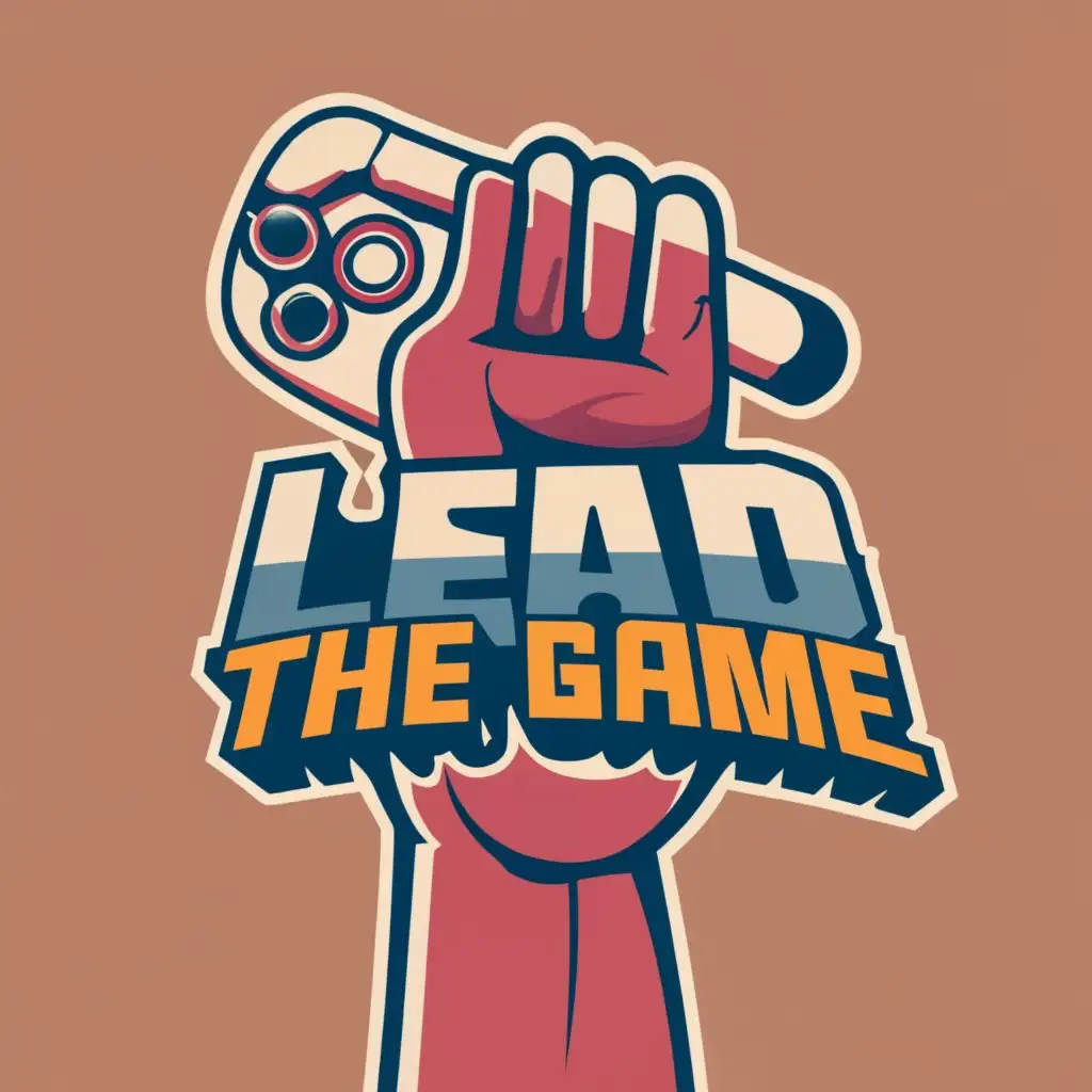 logo, Strong hand with a game controller, with the text "LeadTheGame", typography