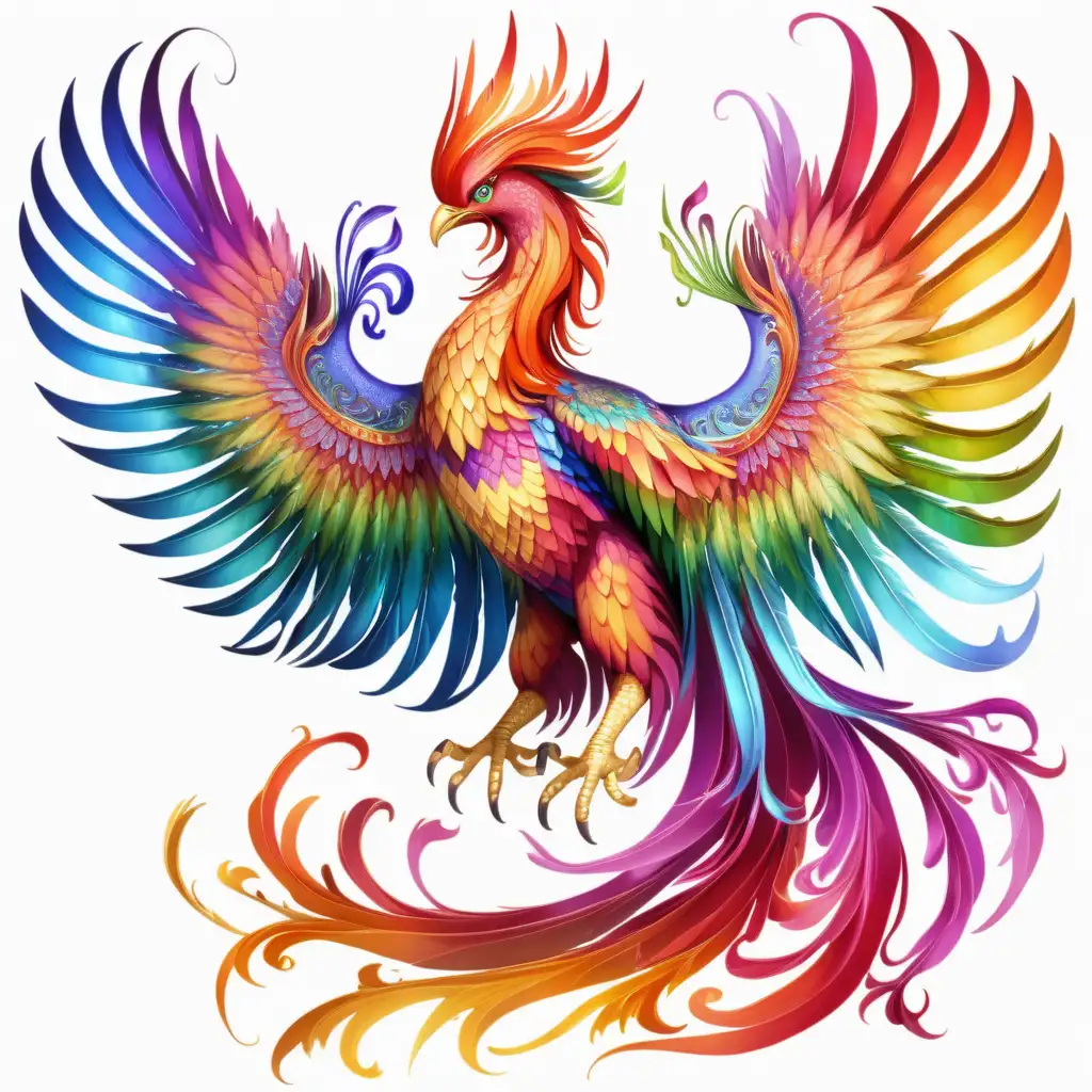 majestic, multicolor phoenix, on white background