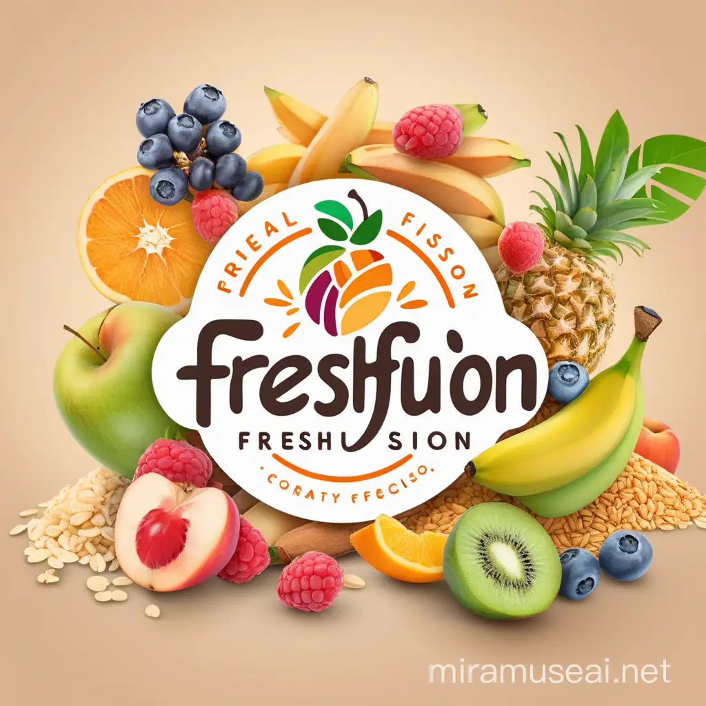 Create a simple, vibrant logo for FreshFusion, a health-conscious snack brand, evoking freshness, energy, and positivity. Incorporate natural elements like fruits or grains, with bright colors and friendly typography