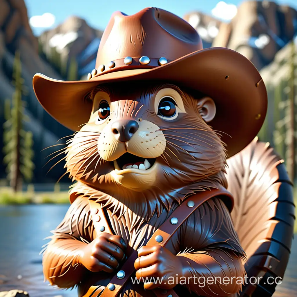 Beaver-Wearing-Cowboy-Hat-in-Wild-West-Setting