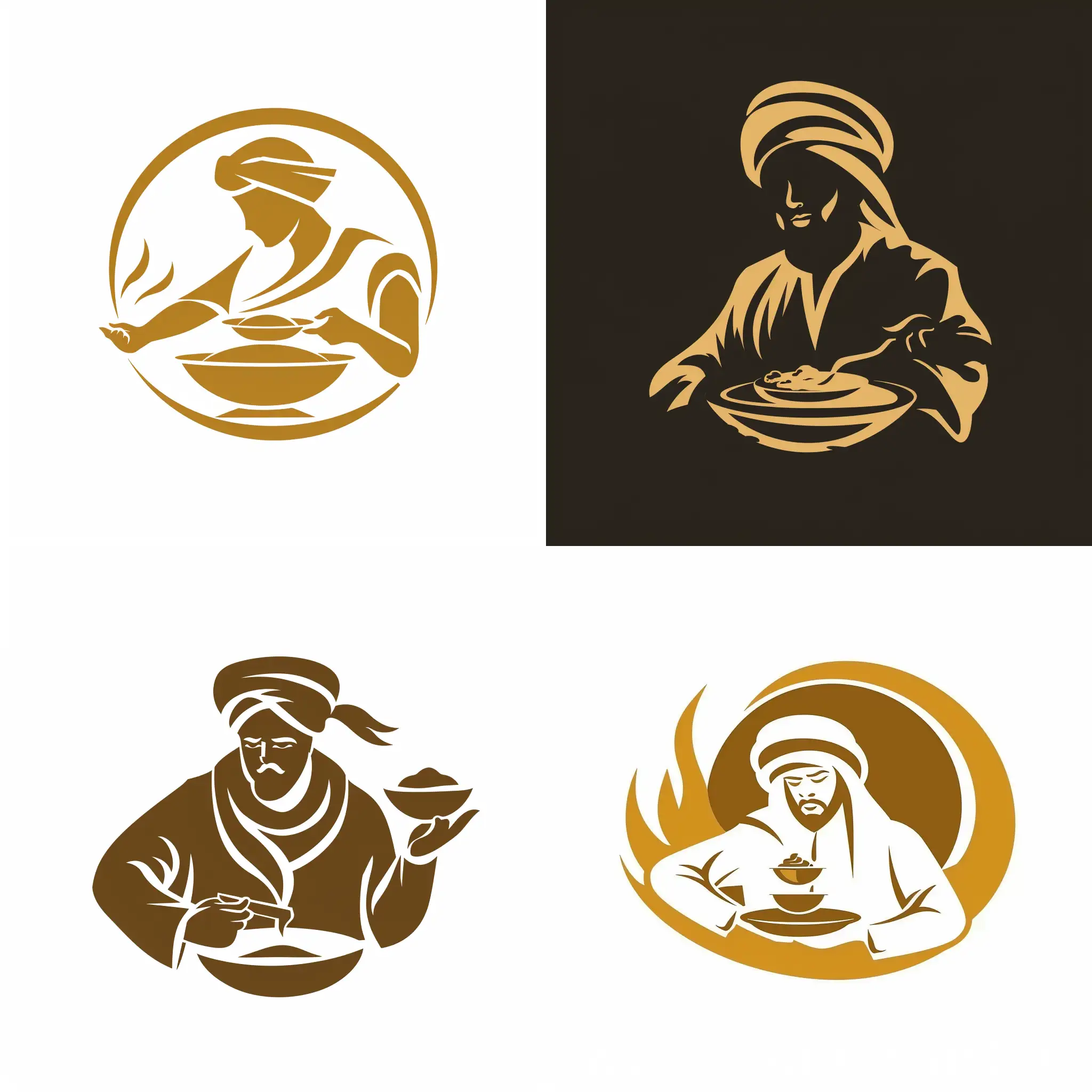 Simple golden logo Yemeni man serving food