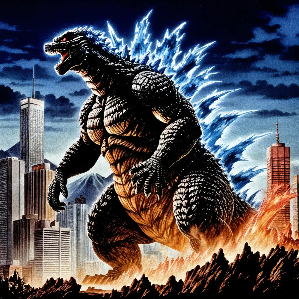 Isolated Anime Background with Godzilla