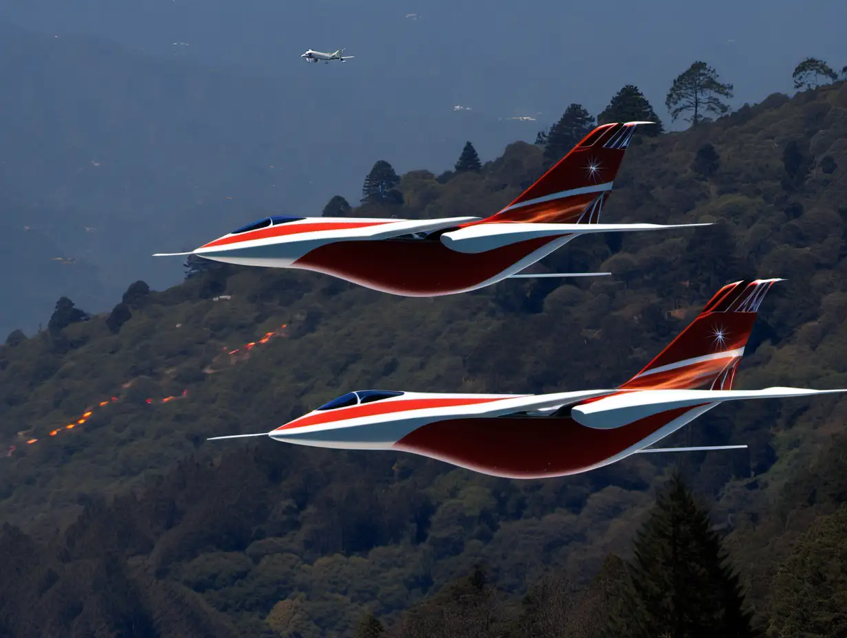 modern futuristic airplanes going over santa cruz mountains for fire safety








