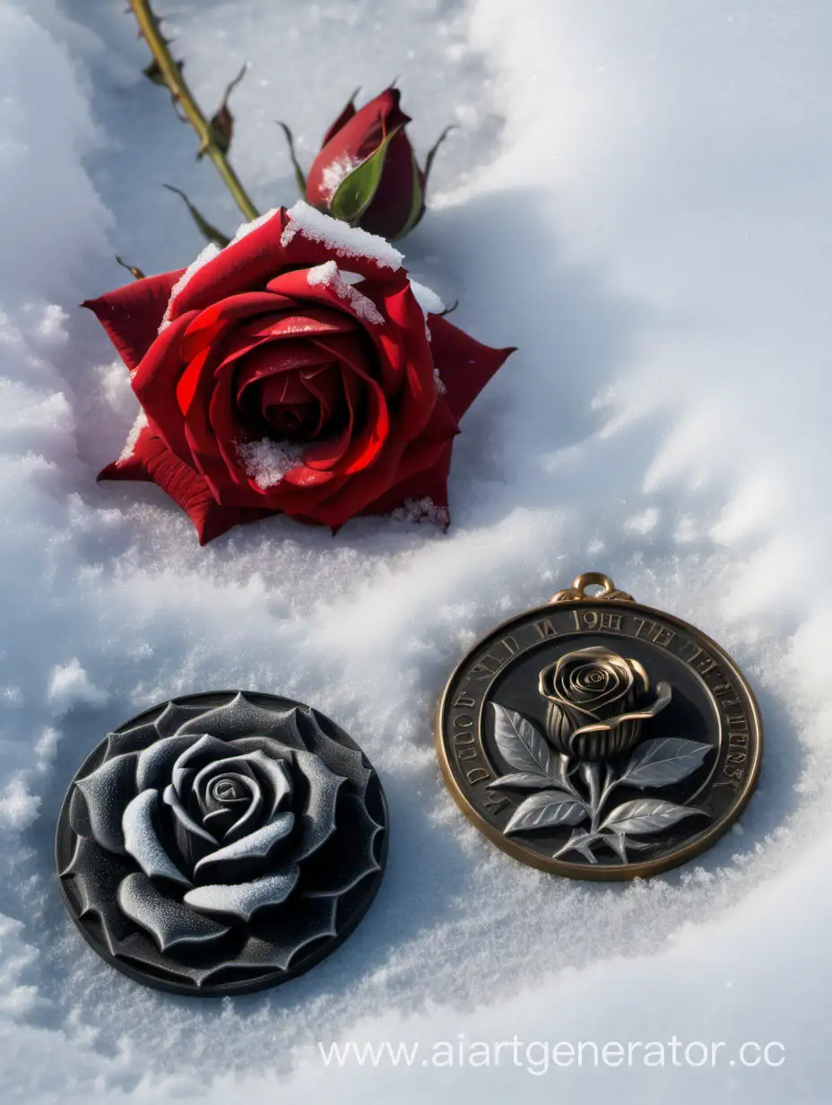 19th-Century-Black-and-Red-Rose-Medallions-in-Frosty-Winter-Setting