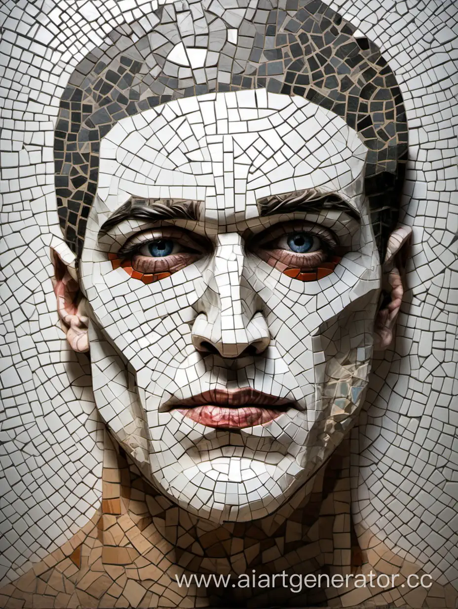 Abstract mosaic man portrait. No emotions. Lifeless, No fills, just the outline of the face. Split into different parts that don't have any fixed size or shape
