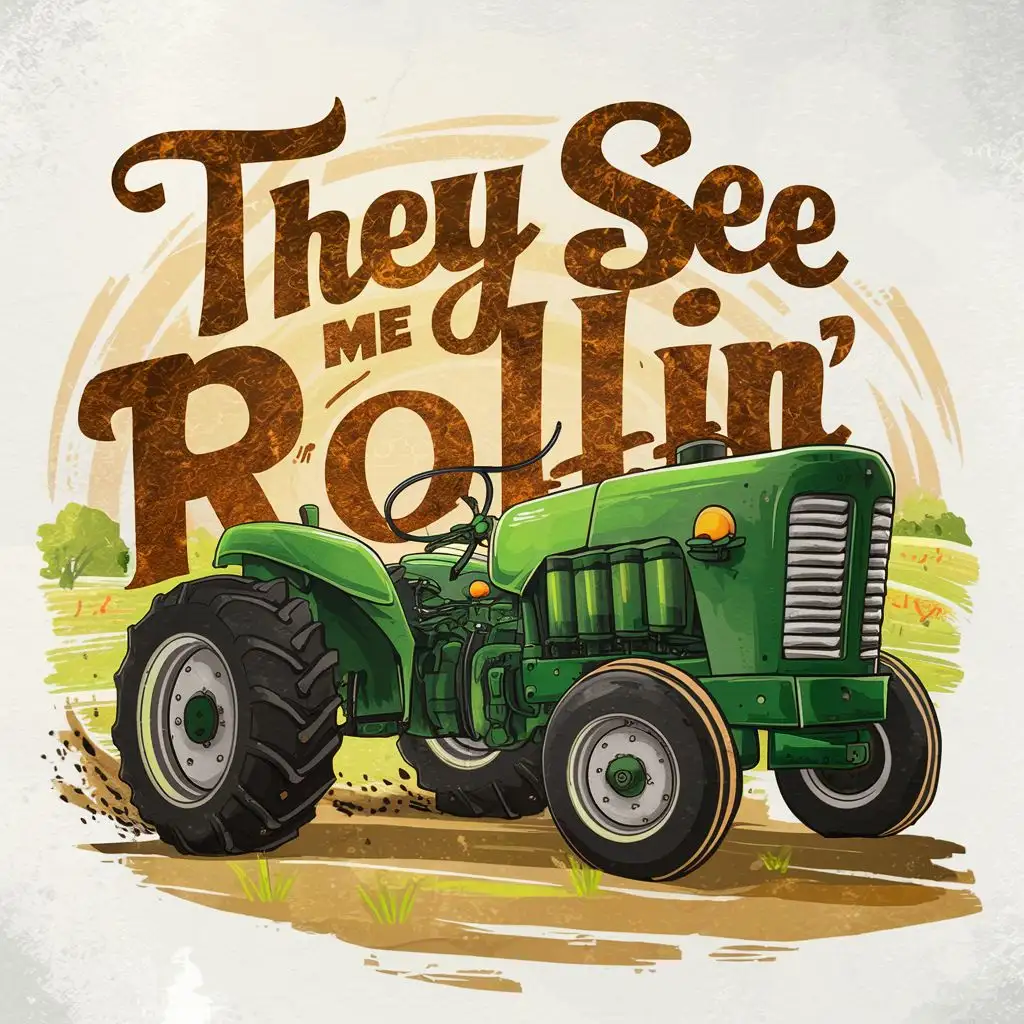 Rustic Green Tractor with They See Me Rollin Typography