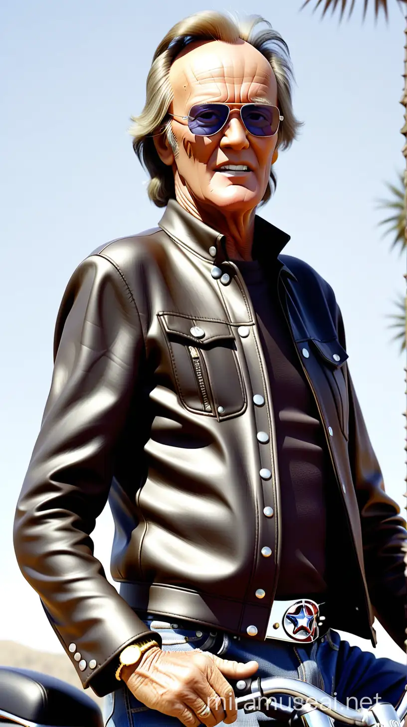 Peter Fonda Riding Vintage Motorcycle Through Desert Landscape