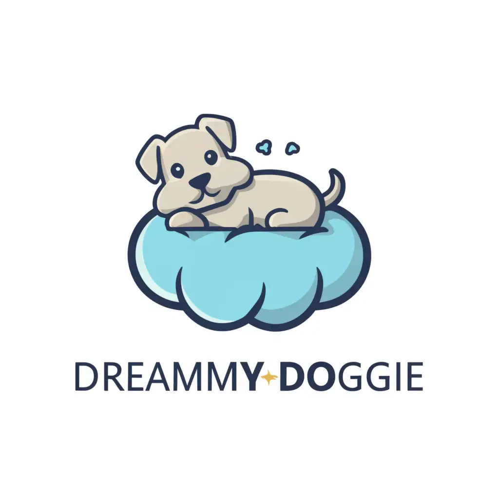 a logo design,with the text "DreammyDoggie", main symbol:You need a logo designer for a new company named DreammyDoggie, which specializes in selling comfortable beds for dogs. The logo will serve as the face of our brand and should convey a sense of comfort, quality, and affection to our customers.
The logo should be a horizontal design featuring a sleeping or resting Schnauzer dog in a peaceful and comfortable way, placed within a cloud.
We want to convey the idea that our beds give pets a peaceful and relaxing sleep. We are looking for a modern and clean design style, with smooth lines and visual simplicity.
Prefer soft and pleasant colors that convey a sense of calm and comfort. Shades of blue, green, pale pink, or gray may be considered, but we are open to other creative suggestions.
The typography used in the logo should be legible and complement the overall design.
Prefer modern and friendly fonts, avoiding overly ornate styles.,Moderate,be used in Animals Pets industry,clear background