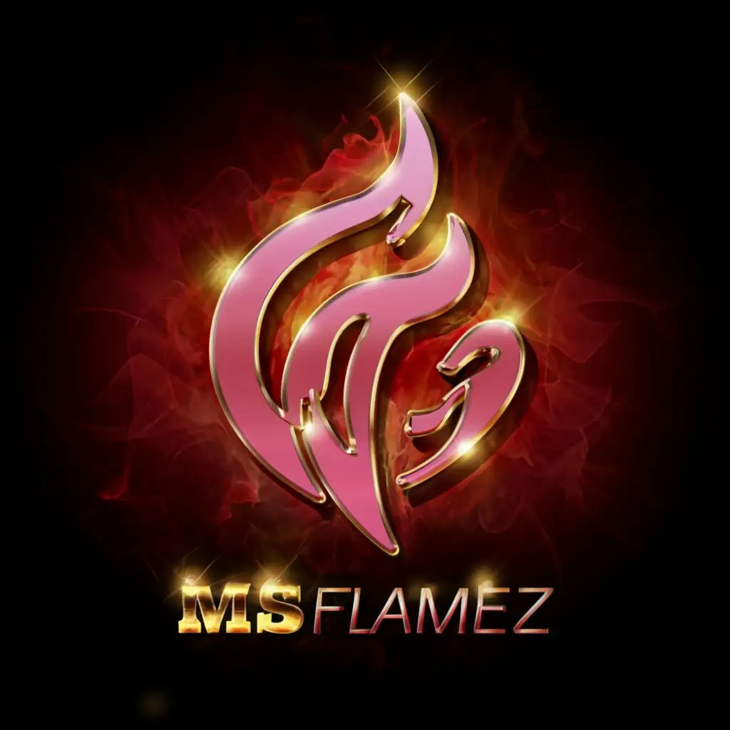 LOGO-Design-for-MsFlamez-Rose-Pink-Text-with-Realistic-Fire-and-3D-Yellow-Elements