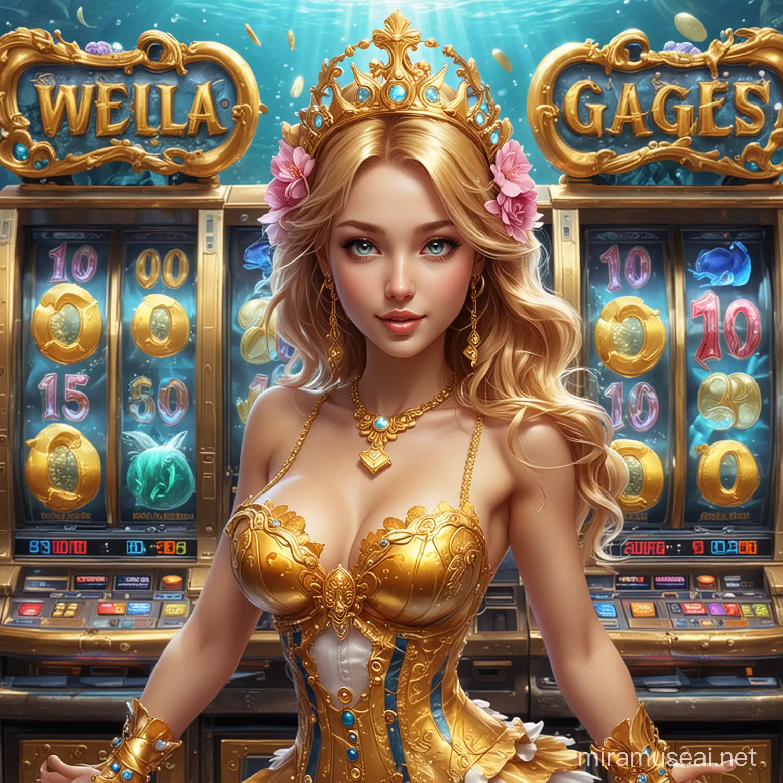 Angelic Beauties Dancing on Underwater Slot Machines with Free Play 10 Display