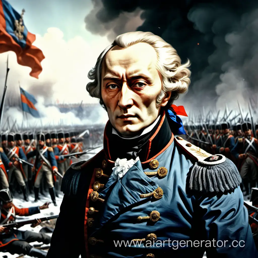 Портрет суворова цветной на фоне черно белого сражения суворовских войск