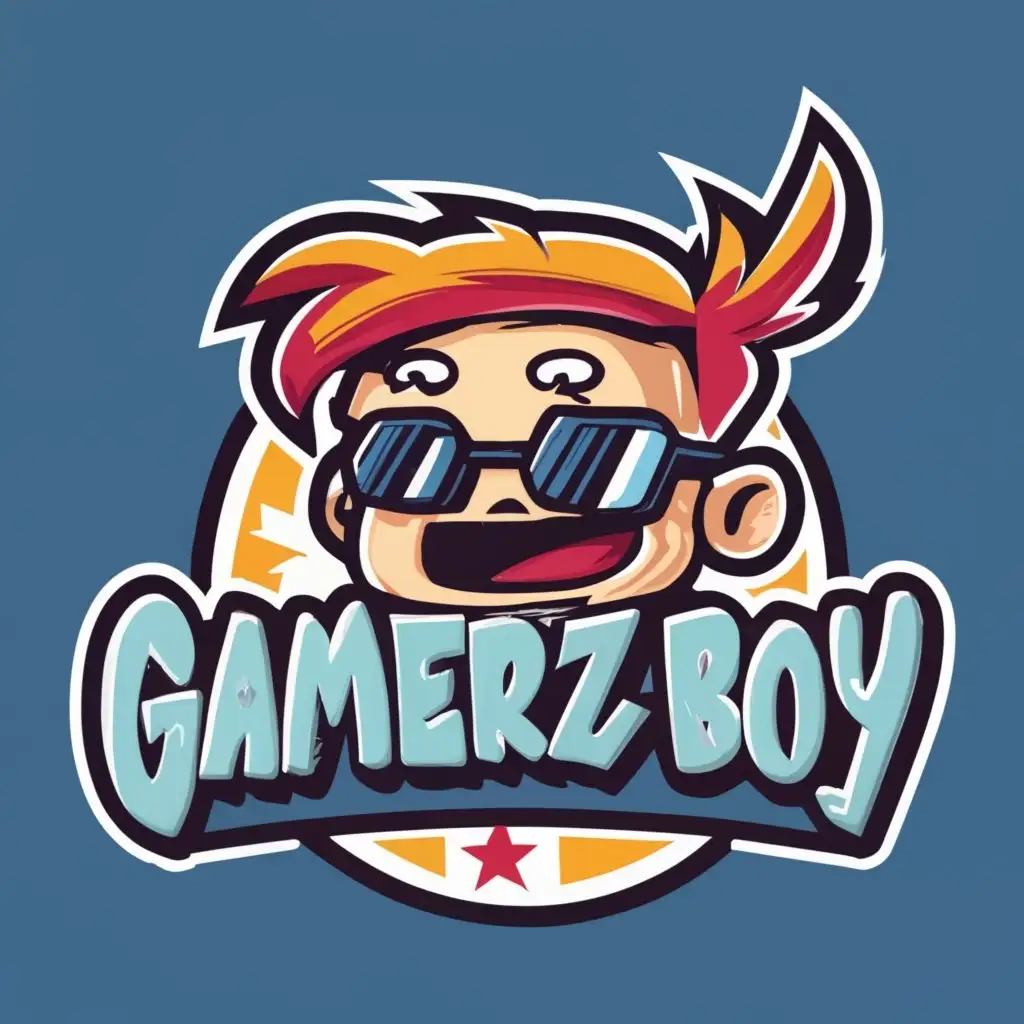 logo, Cartoon animation , with the text "Gamerz boy", typography