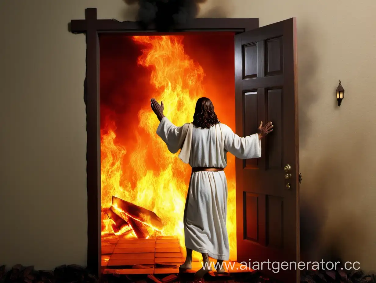 иисус стучится в дверь горящего дома