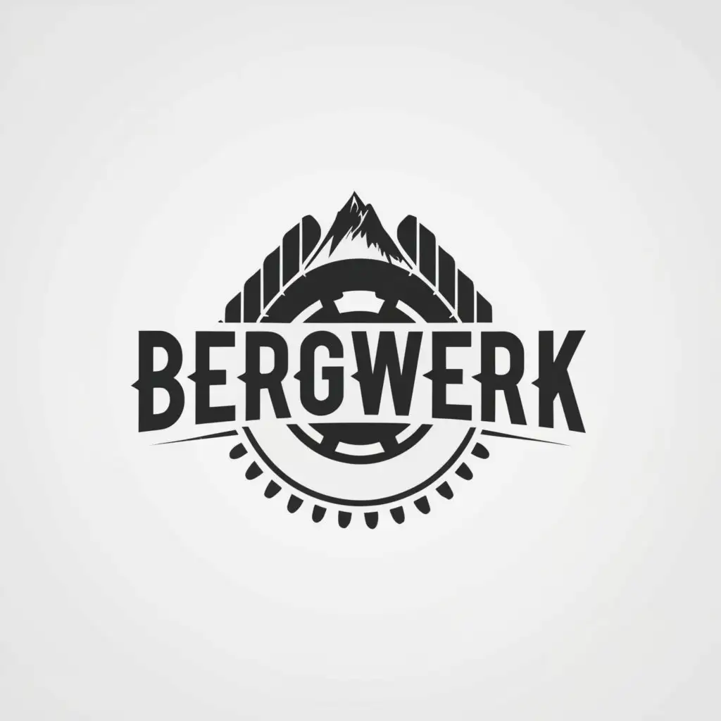 a logo design,with the text "bergwerk", main symbol:car tires inside of it racing down a mountain in a 90s theme,Minimalistic,be used in Automotive industry,clear background