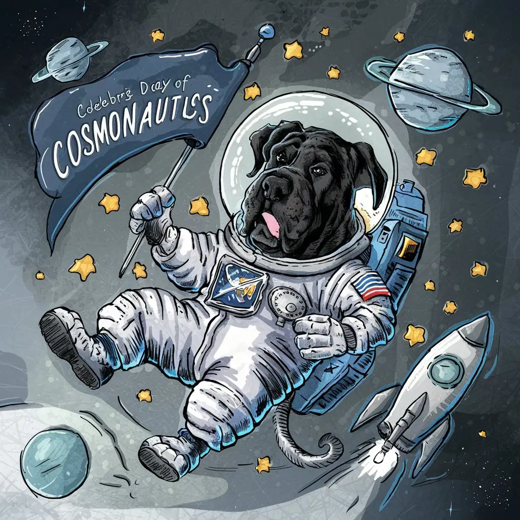 Cosmonautics-Day-Celebration-Big-Black-Mastiff-in-Space