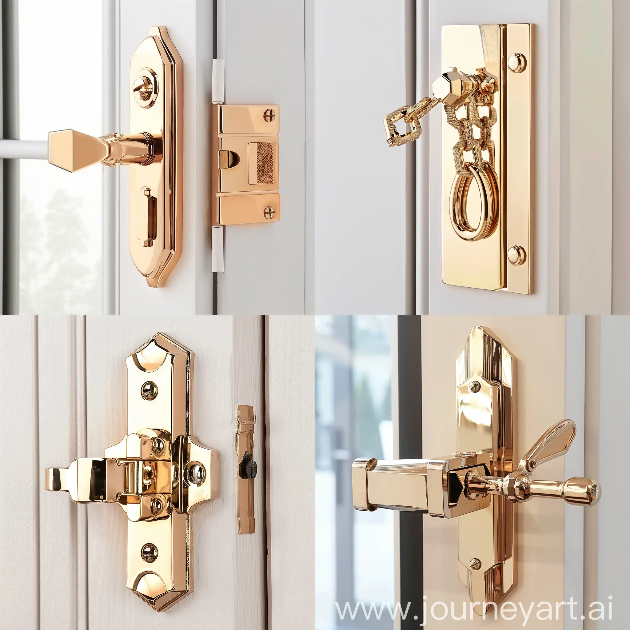 an American door latch unlocked --sref https://images.thdstatic.com/productImages/fc5991e4-e125-489b-a273-84fb08be1c6b/svn/prime-line-chain-locks-u-9912-64_1000.jpg --style raw --v 6