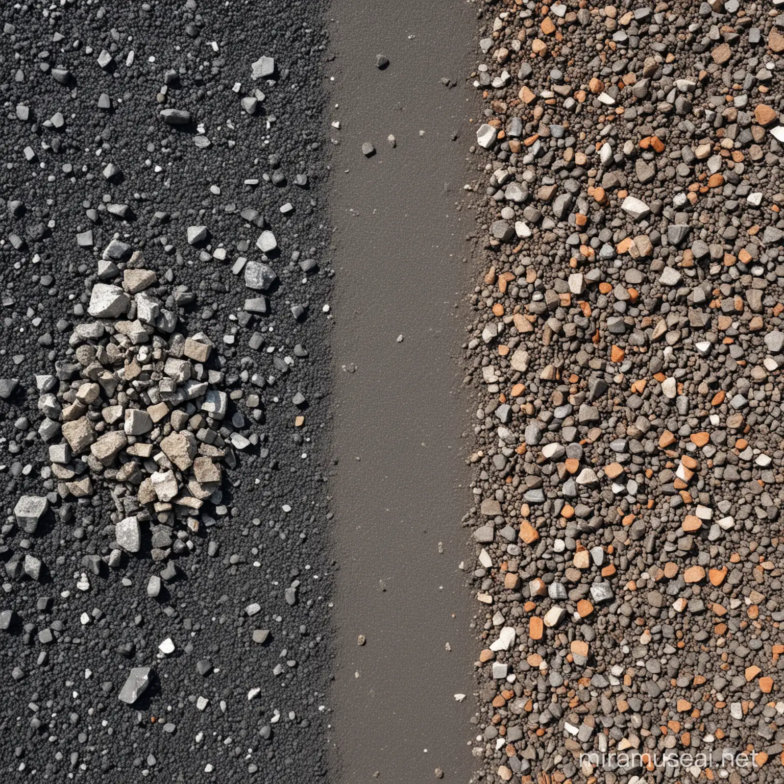 image about the waste transformation. Left side of the image is slag, right side is the asphalt